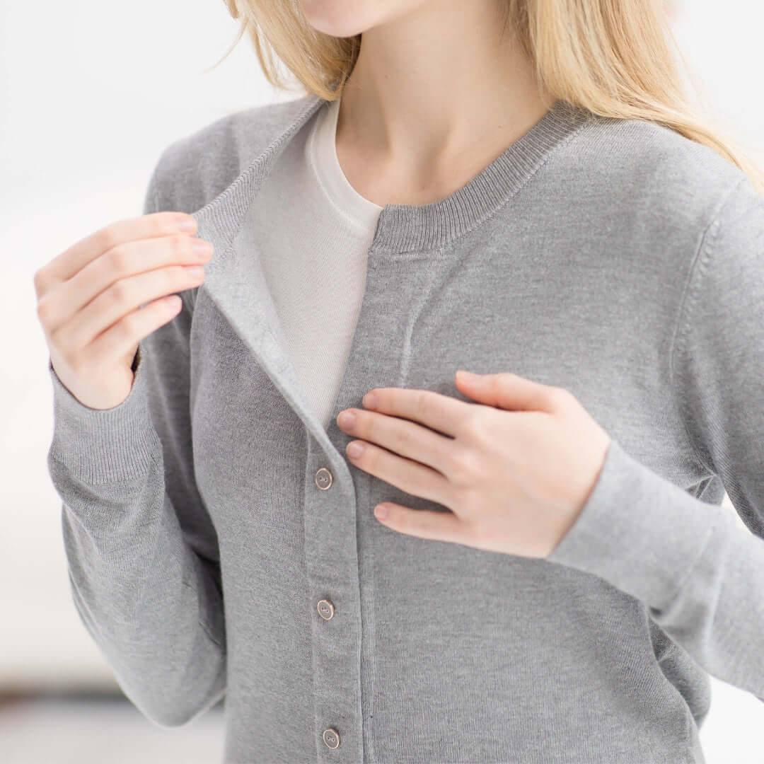 Women's Grey Adaptive Magnetic Front Knit Cardigan Sweater by MagnaReady® MagnaReady - AskSAMIE: Answers for Accessibility
