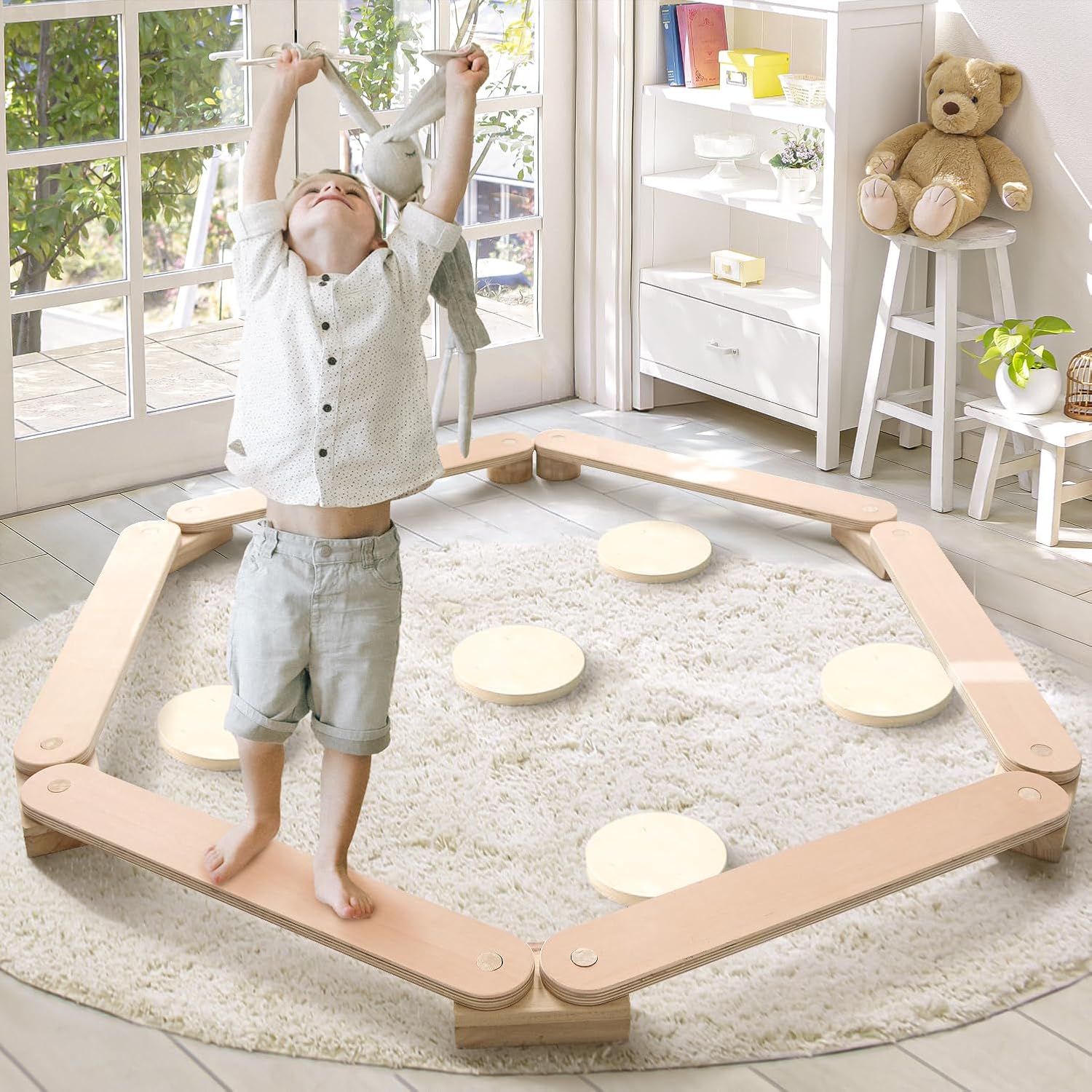 Enclosed conficuration of Balance Beam Wooden Stepping stones from AskSAMIE