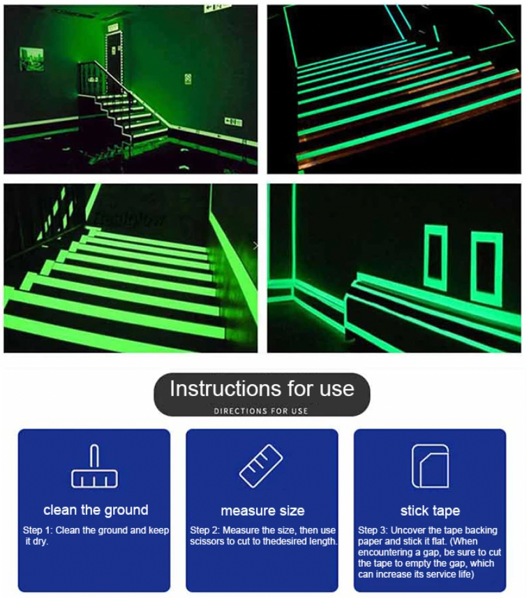 glowing stair tread on stairs, and hallway