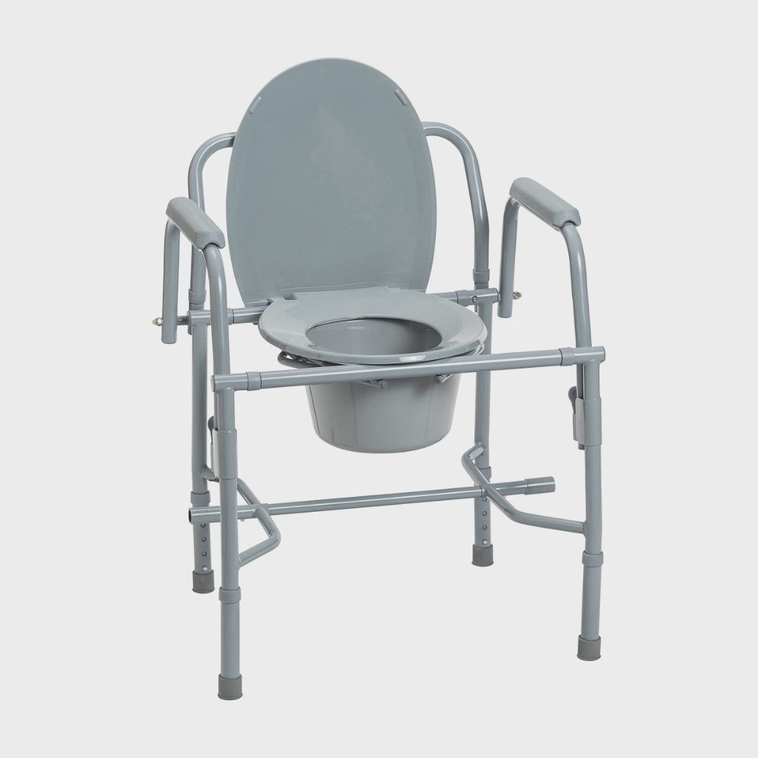 video how drop arm bedside commode works