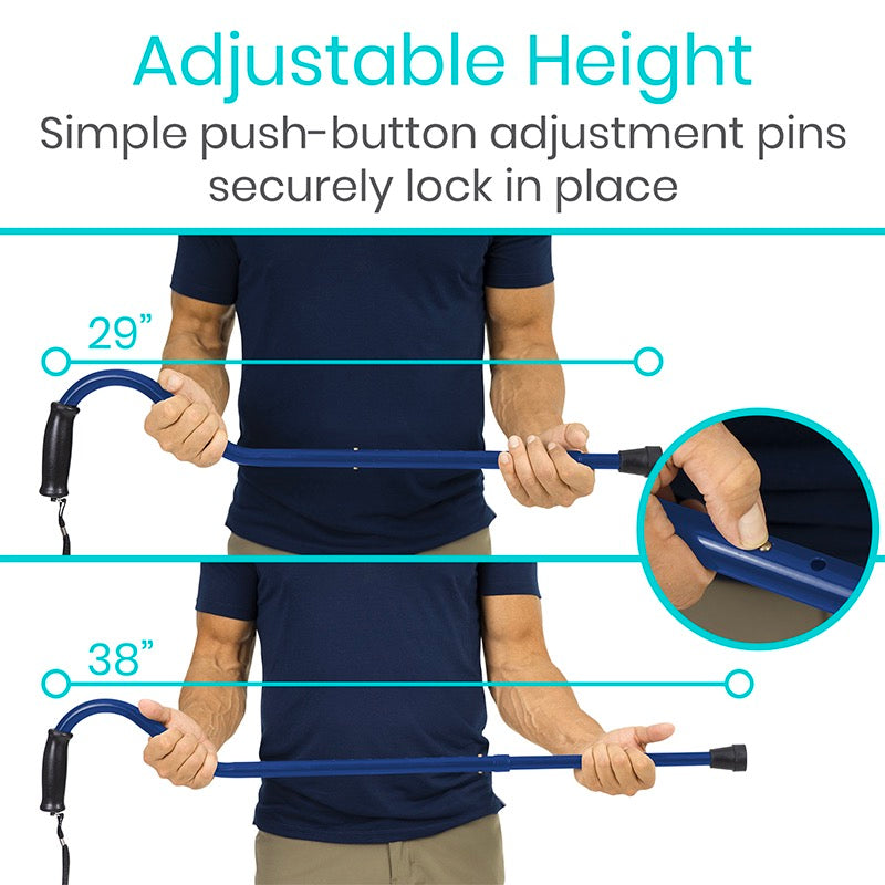 Single point cane adjusts 29"-38"