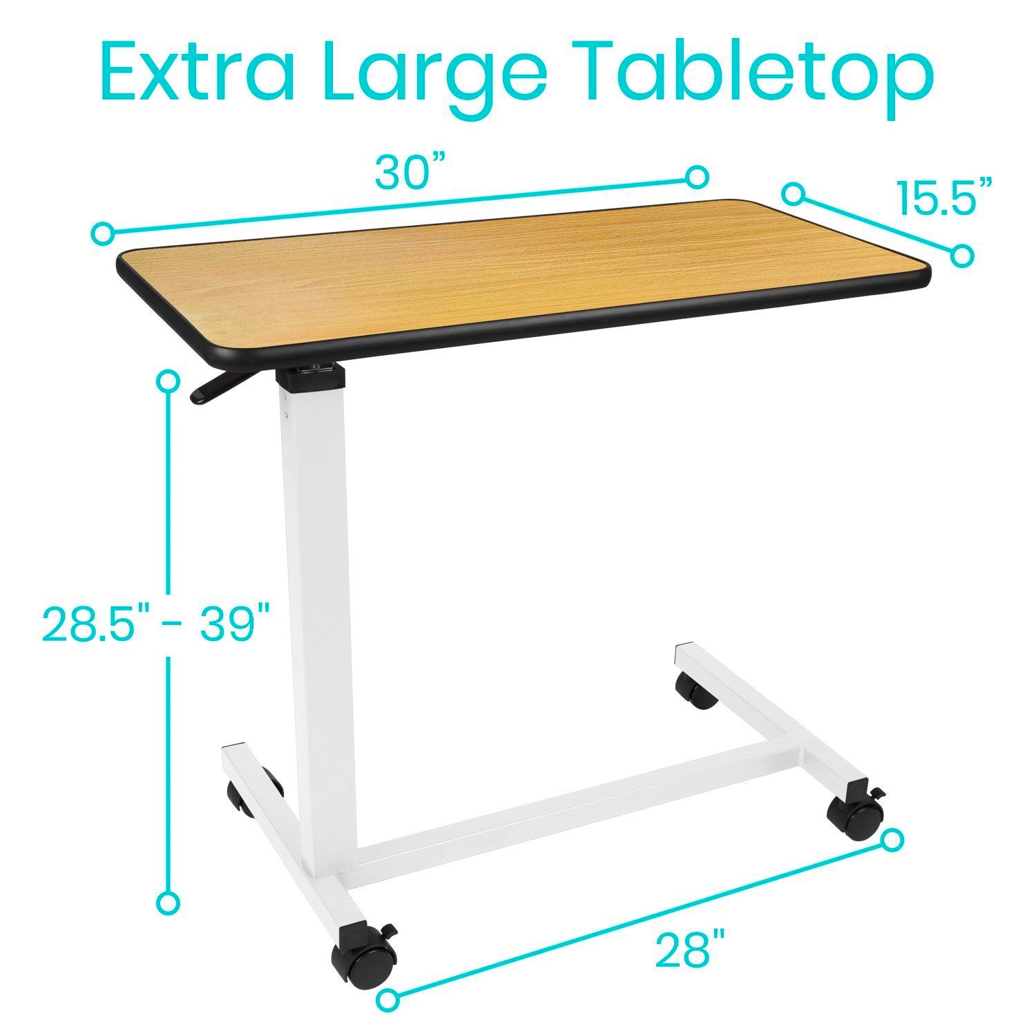 dimensions of non tilt overbed table
