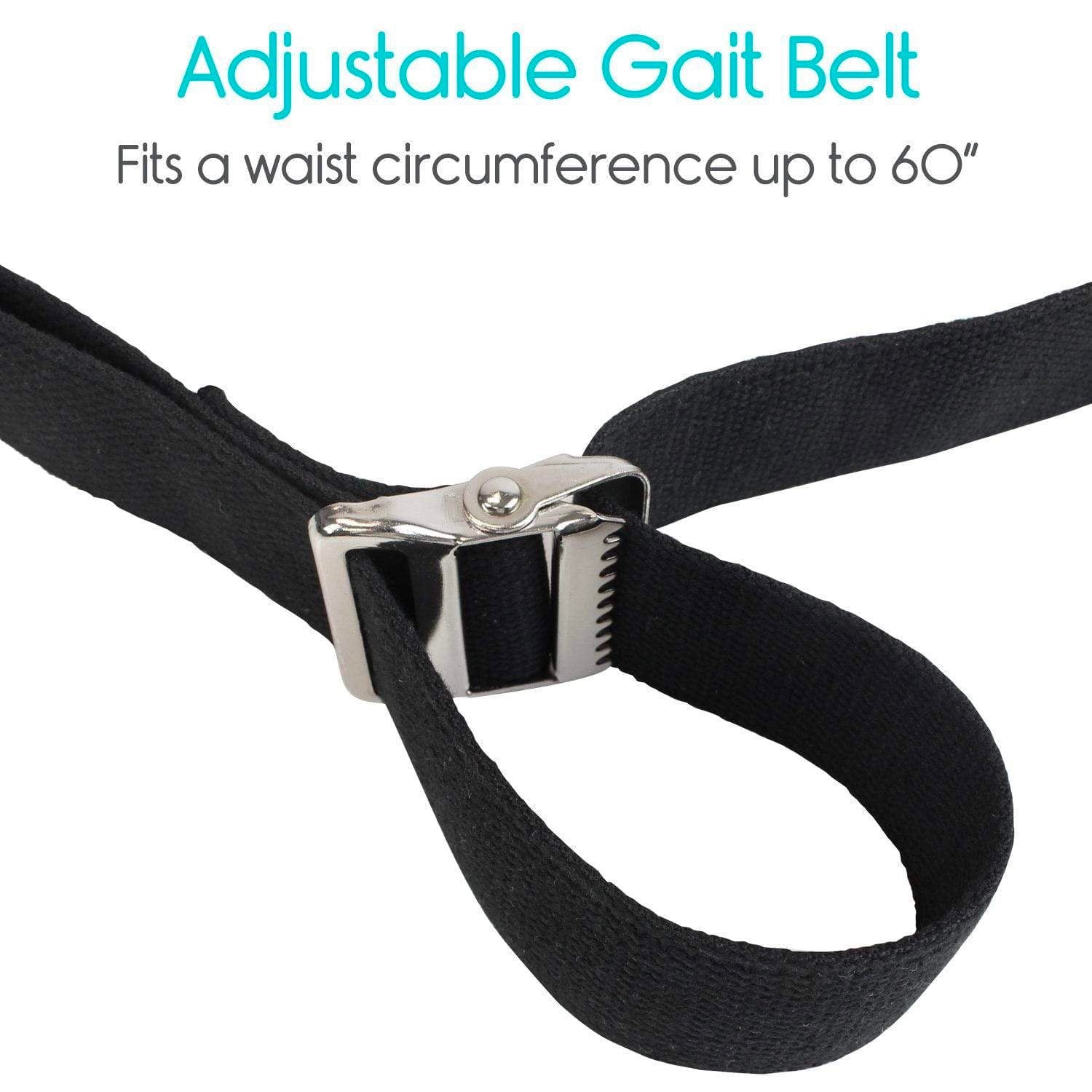 60" gait belt that's adjustable and fits a waist circumference up to 60"