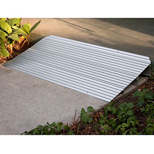 Aluminum threshold ramp at a sidewalk step