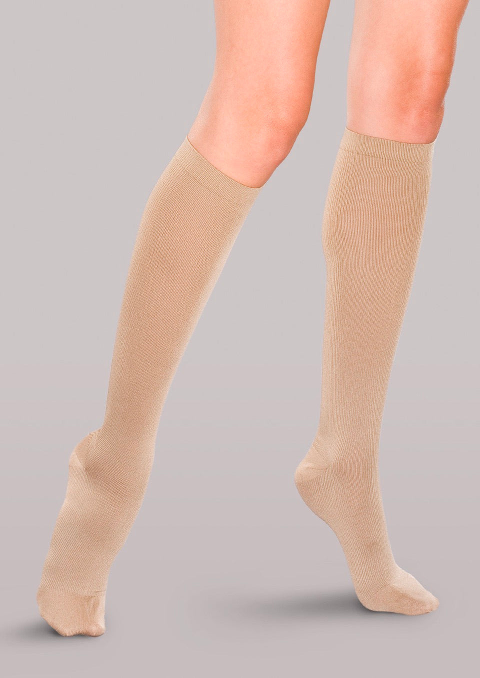 THERAFIRM WOMEN'S MILD RIBBED TROUSER SUPPORT SOCKS in beige at AskSAMIE