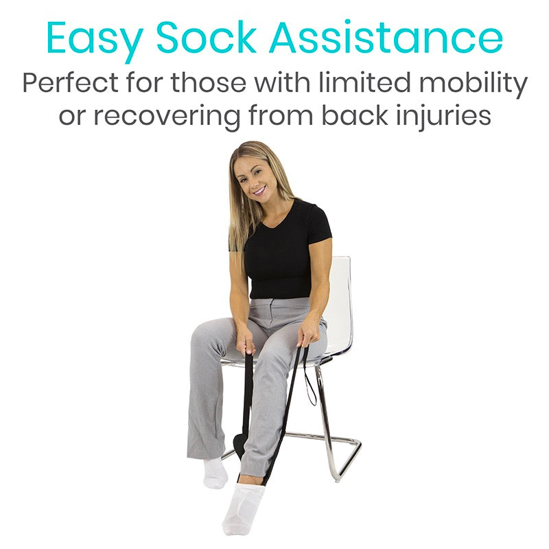 woman using sock aid