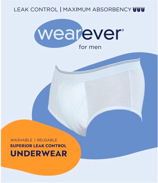 3 pk men's reusable incontinence briefs with leak control of maximum absorbency. It's washable, reusable and superior leak control underwear