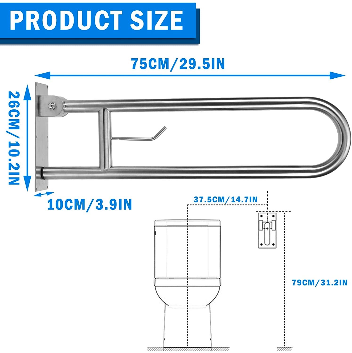 product details for 30" flip up grab bars