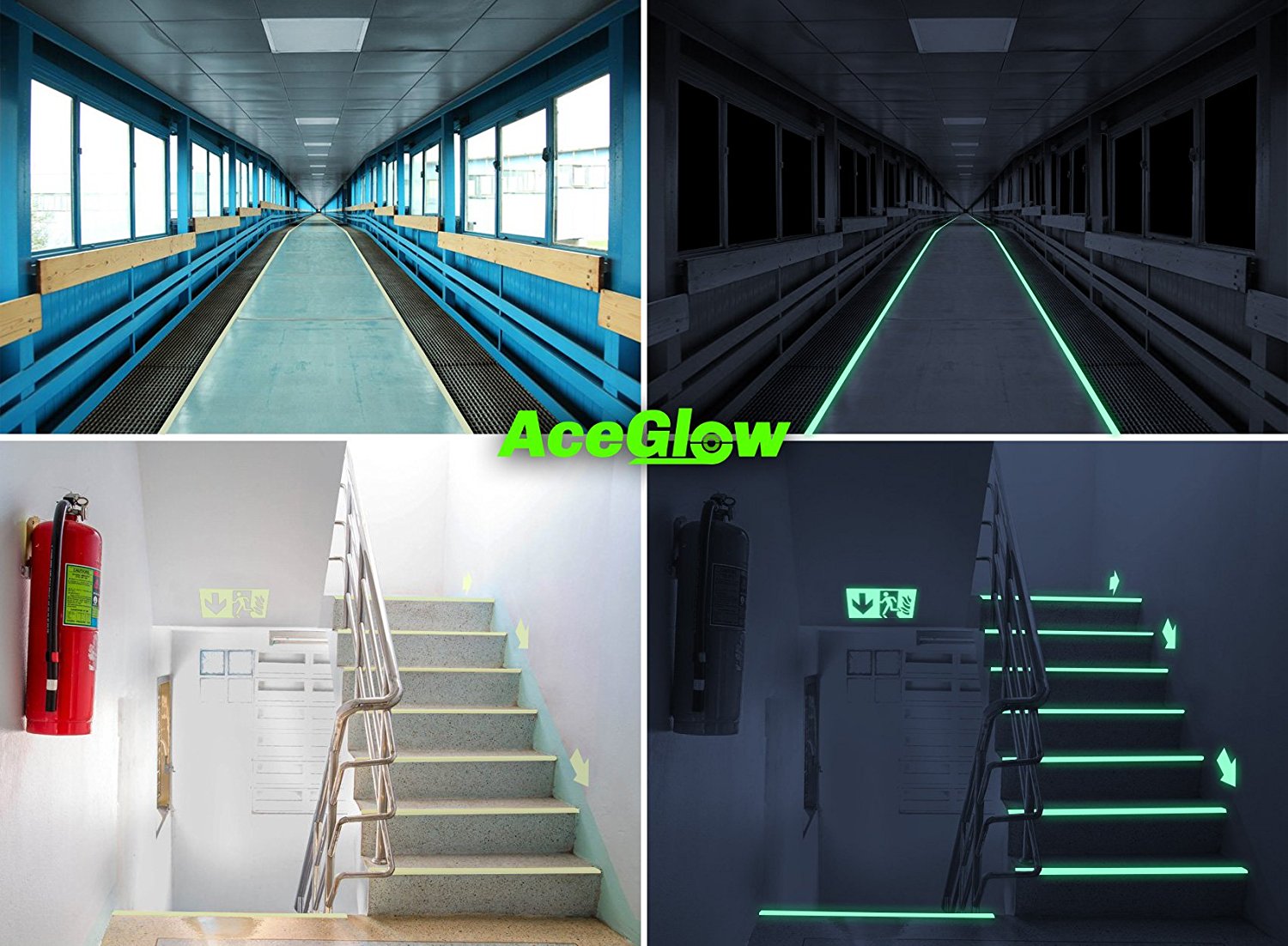 fluorescent stair tread on stairs and in hallway 