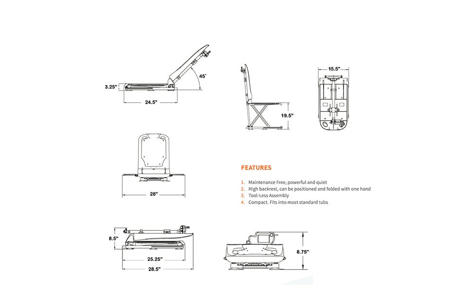 automatic bath lift dimensions 