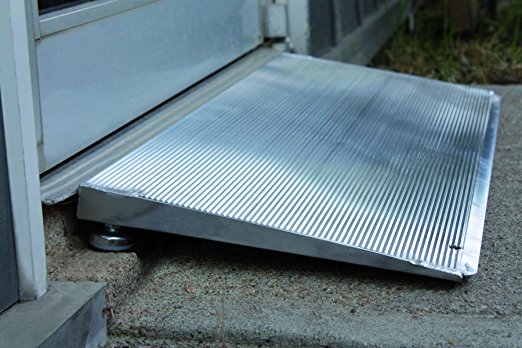 Adjustable height threshold ramp shown at a doorway