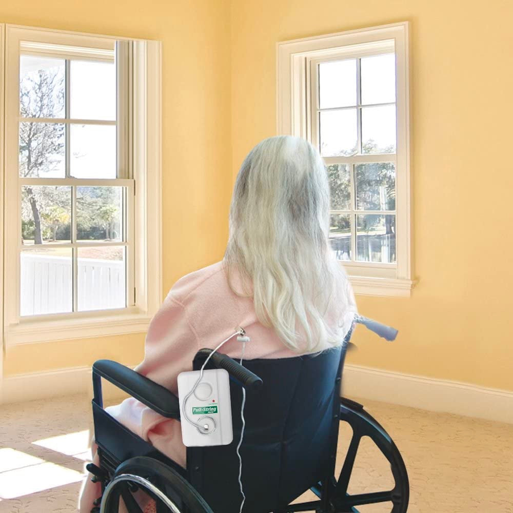 woman in a chair with alarm