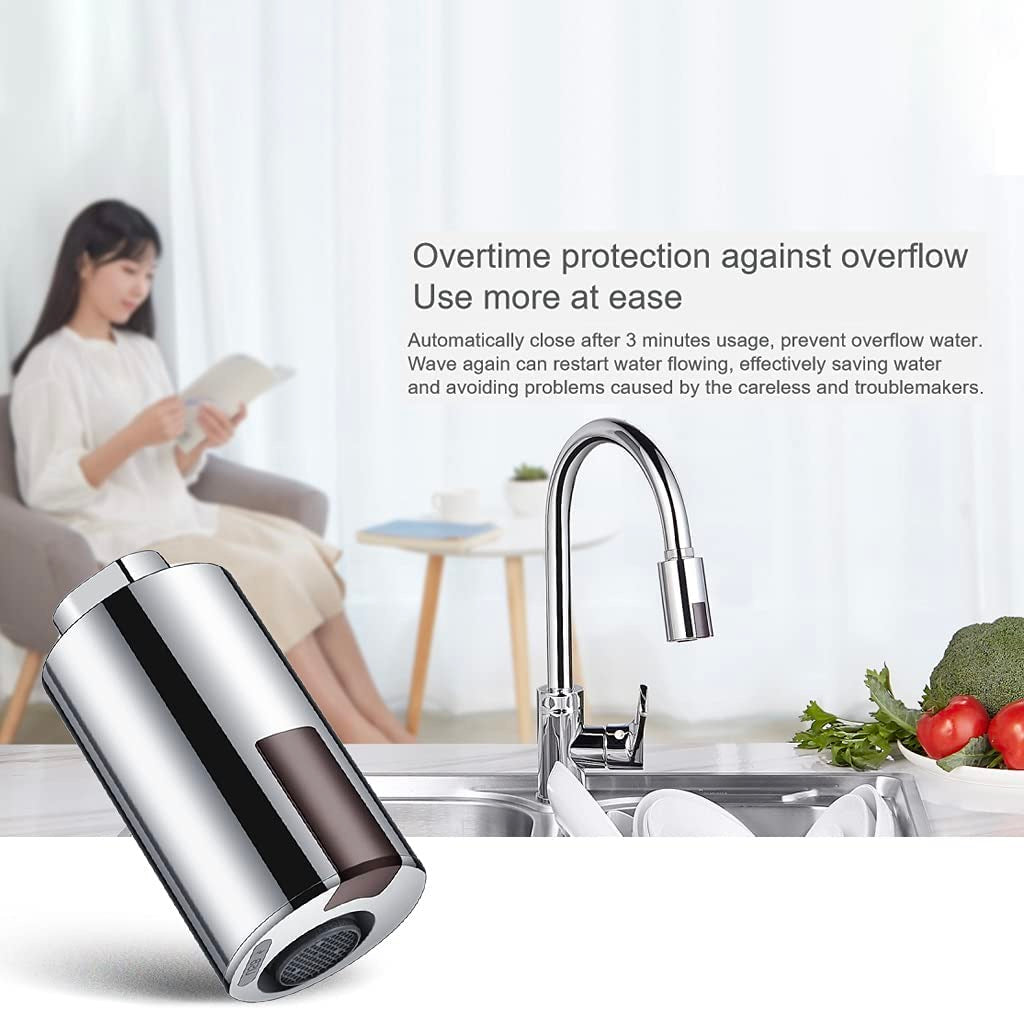 automatic faucet extender pictures on a gooseneck faucet with sink full of dishes