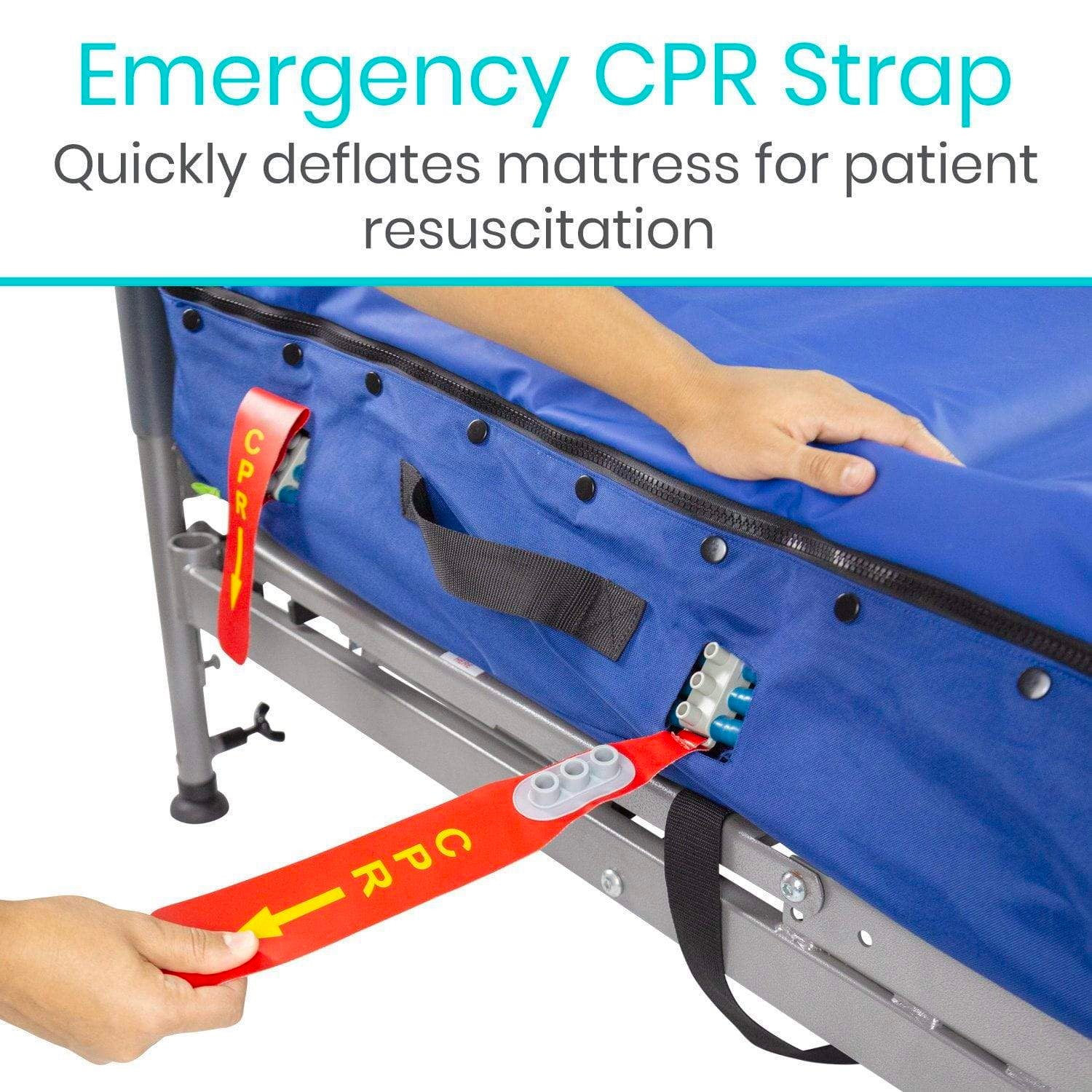 Alternate pressure low air loss 8" mattress emergency CPR deflate strap