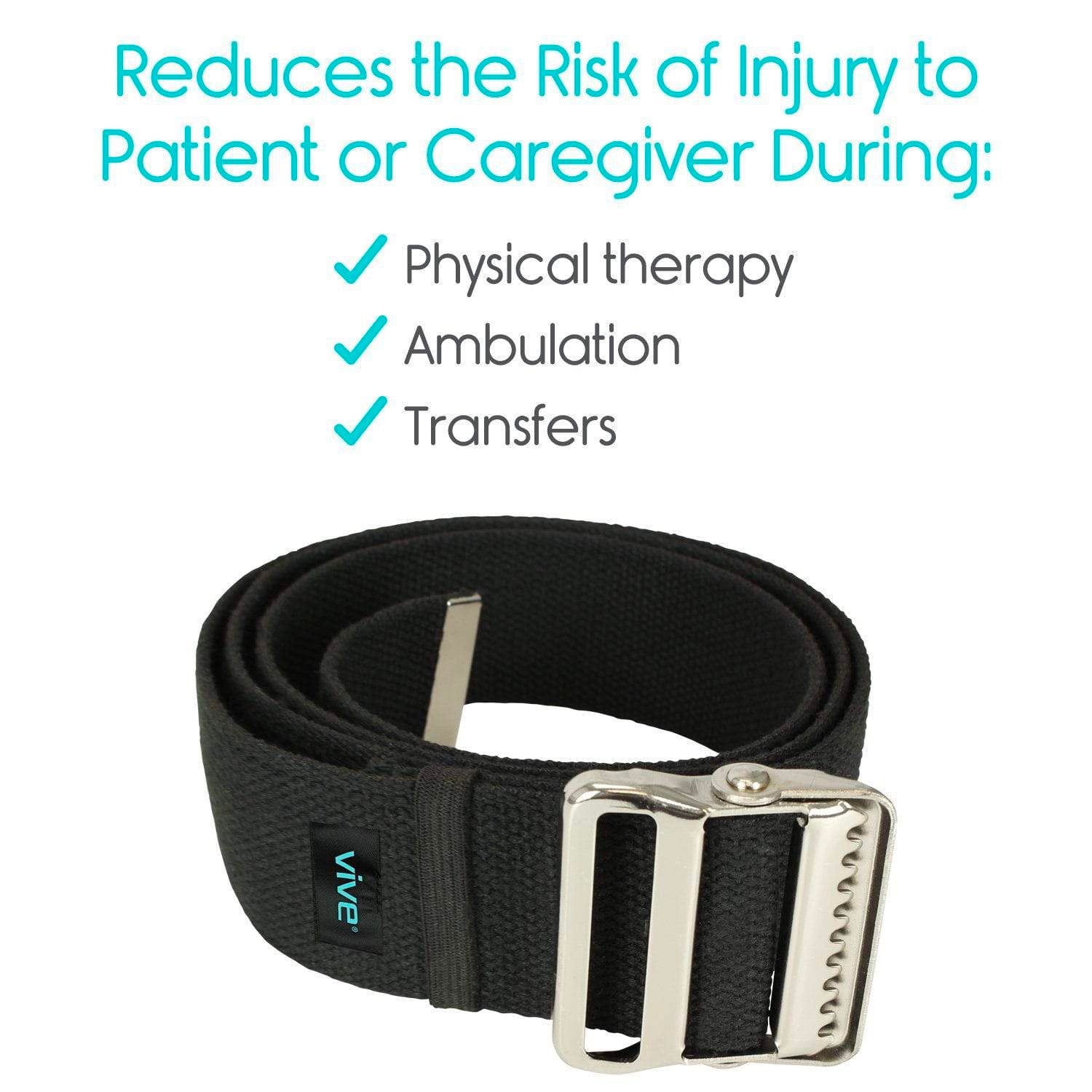 60" gait belt reduces the risk of injury to patient or caregiver during transfers